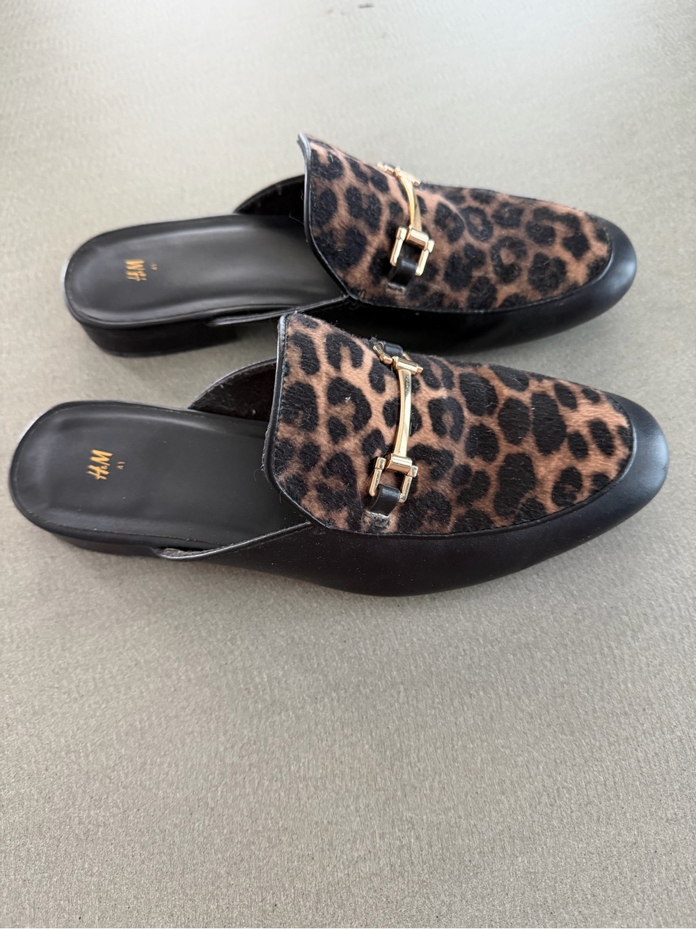 H&M Leopard Print Slip-On Mules with Gold Bit - Brown/Black sz41